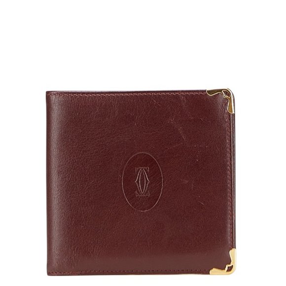 Cartier Must Line Bifold Wallet Wine Red Bordeaux Leather Women's CARTIER - Picture 1 of 10